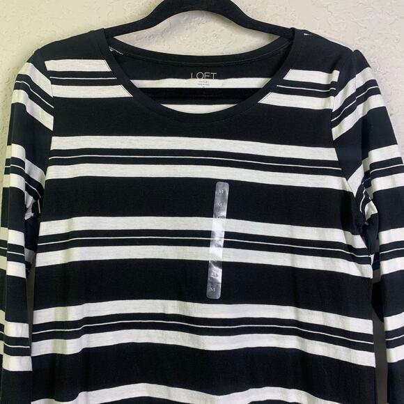 LOFT Tee T-Shirt Medium Scoop Neck L/S Striped Soft Cotton Basic Staple NWT - Picture 4 of 12
